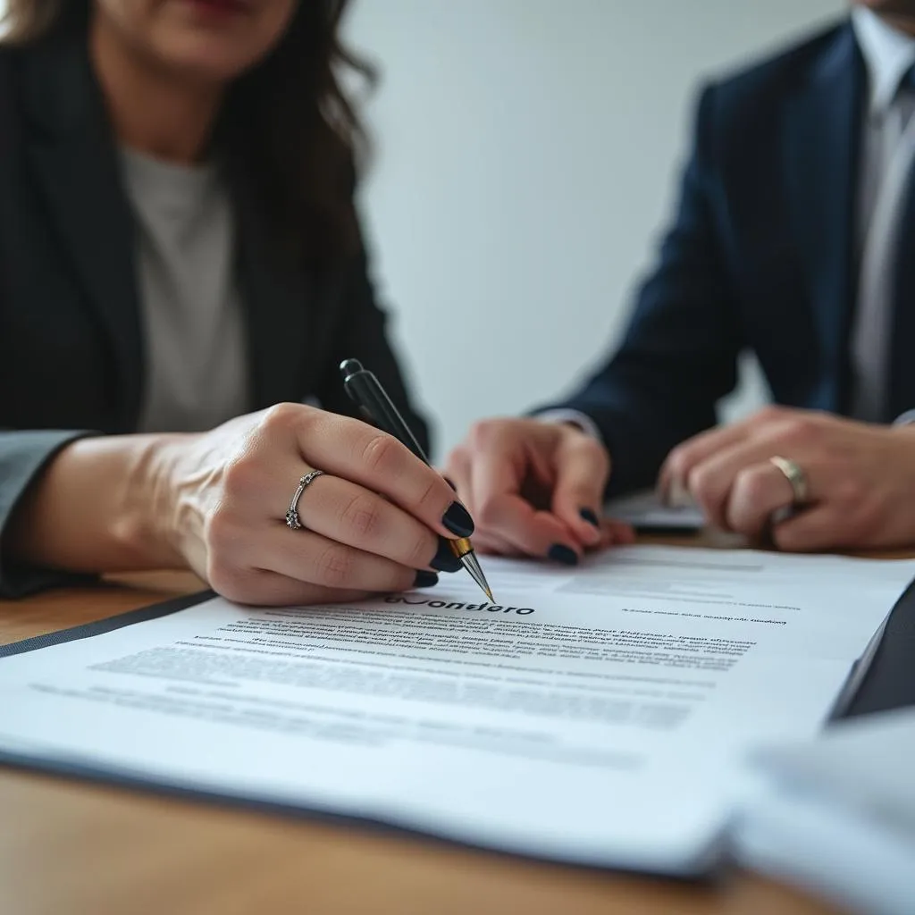 Cliente satisfecho firmando documentos con asesor de Budgeteersest